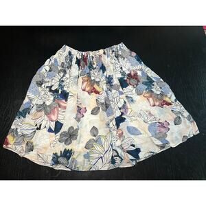 Spense- Y2K Midi Skirt- White base with blue purple Romantic florals XL